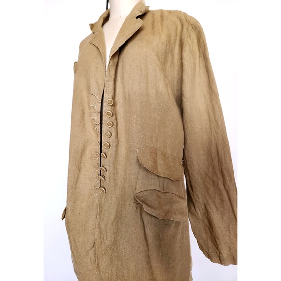Green Sage Linen Jacket Blazer by Sue Wong -Green Linen Duster - Made in USA S M - Picture 8 of 10